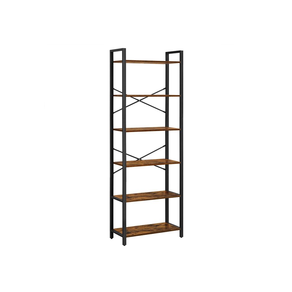 Wohnzimmerschrank - Buchregal - mit 6 Levels - Metallrahmen - Brown