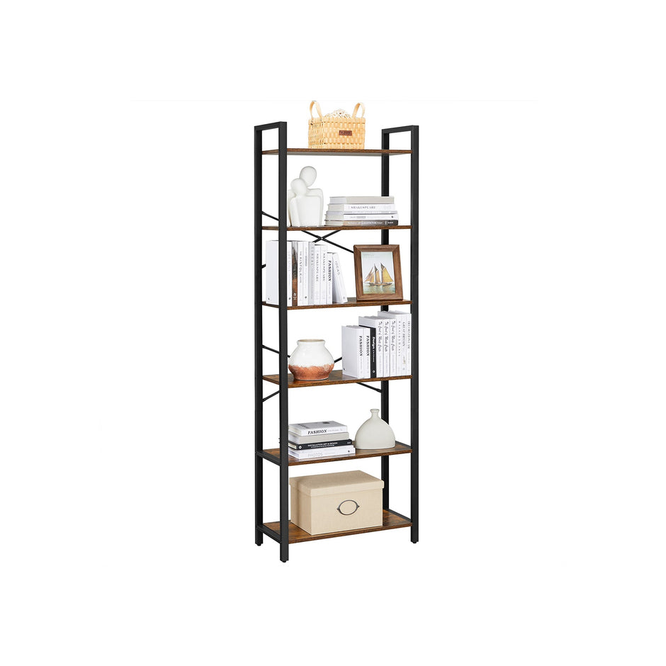 Wohnzimmerschrank - Buchregal - mit 6 Levels - Metallrahmen - Brown