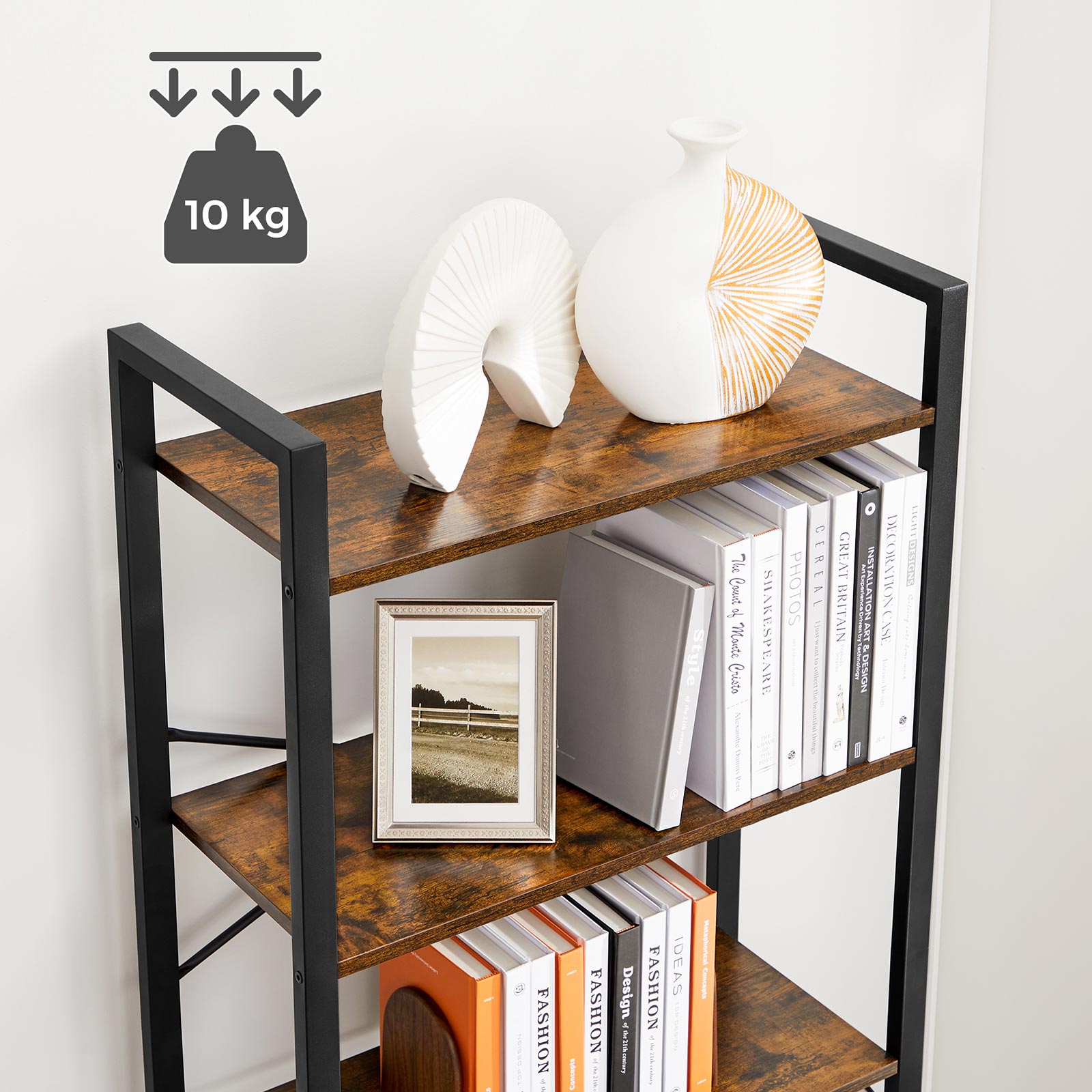 Wohnzimmerschrank - Buchregal - mit 6 Levels - Metallrahmen - Brown
