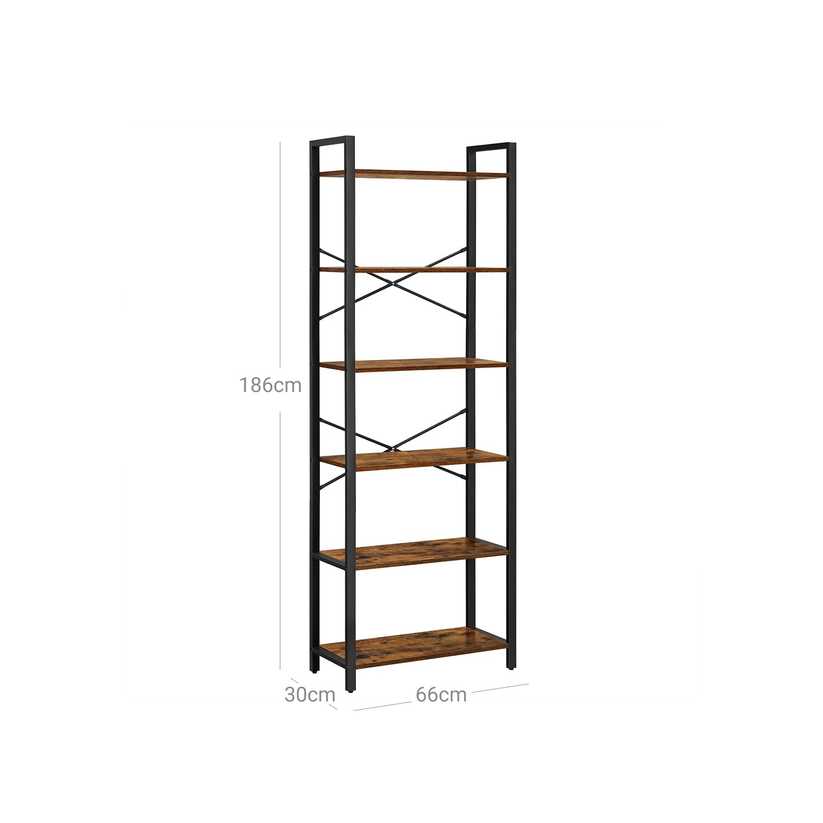 Bücherregal - 6 Level - 30 x 120 x 172,5 cm - Vintage Brown / Schwarz