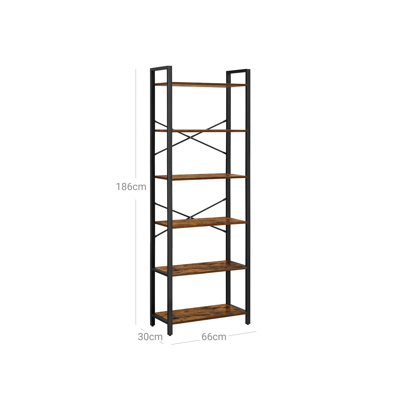 Wohnzimmerschrank - Buchregal - mit 6 Levels - Metallrahmen - Brown