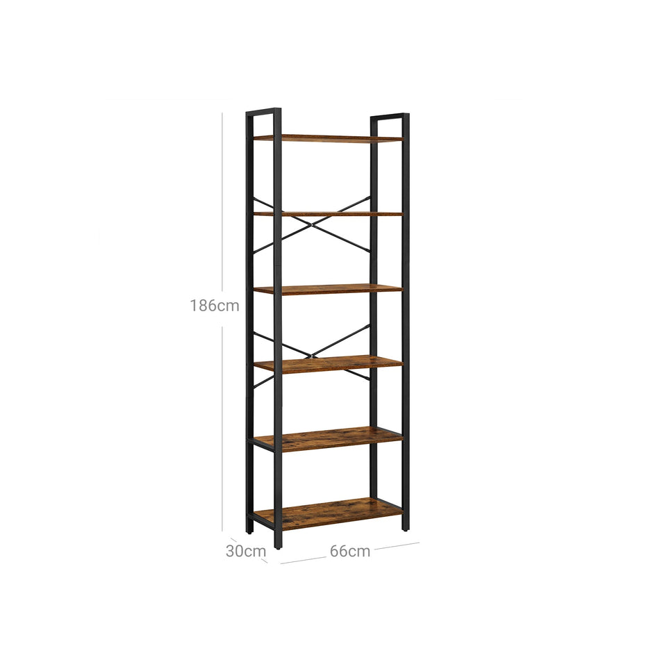 Wohnzimmerschrank - Buchregal - mit 6 Levels - Metallrahmen - Brown
