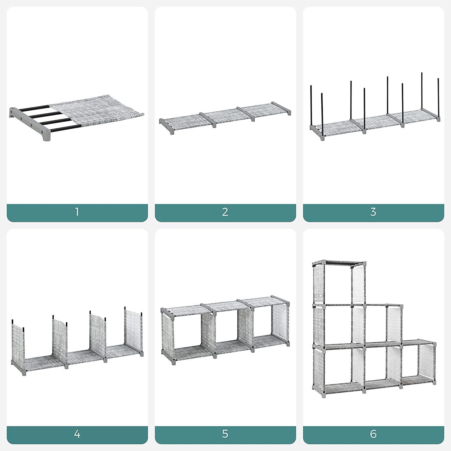 Bücherregal - Würfelschrank - Lagerschrank - 6 Fächer - Grau