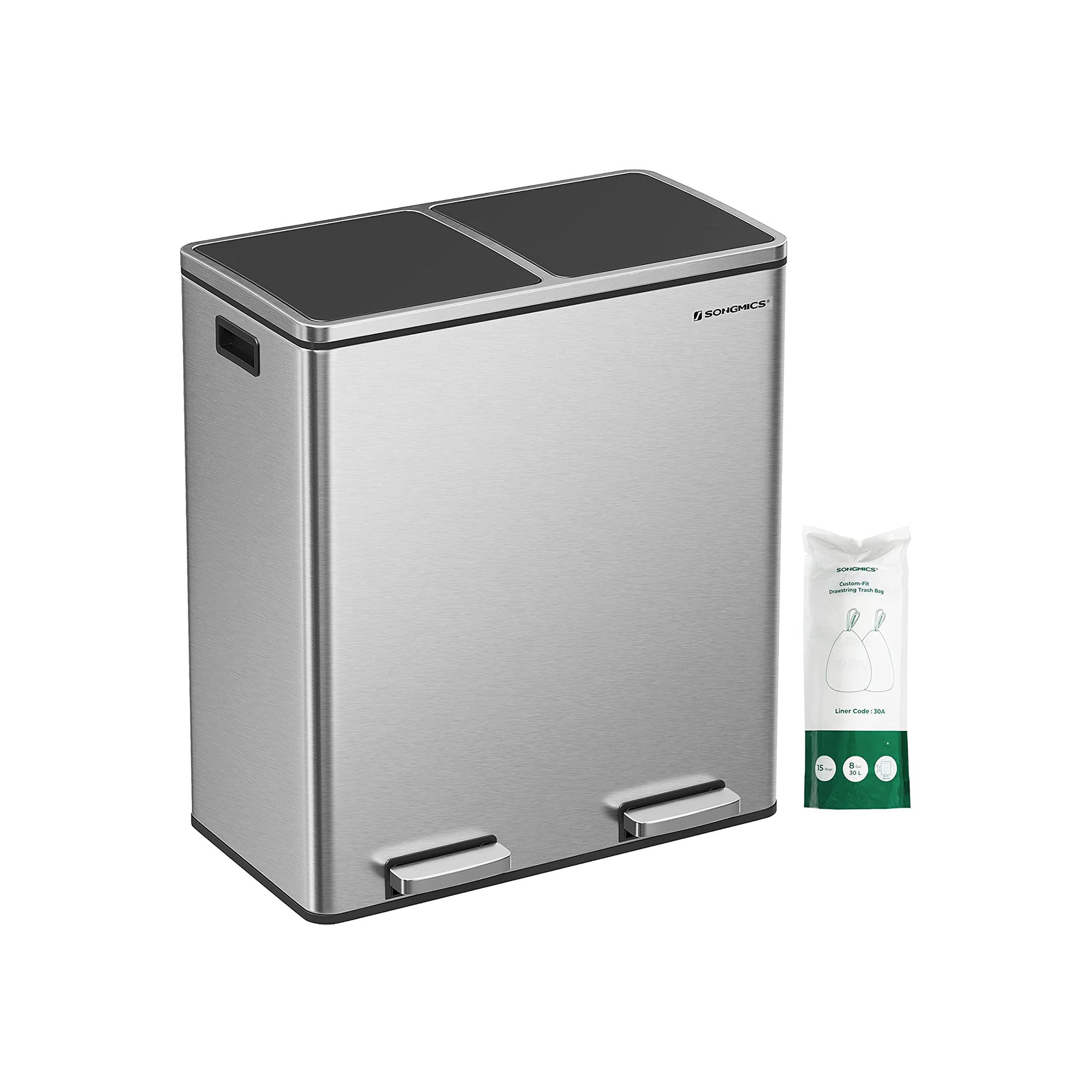 Müllbehälter - 2 x 30 Liter - mit Deckel und innerem Eimer - Crème White