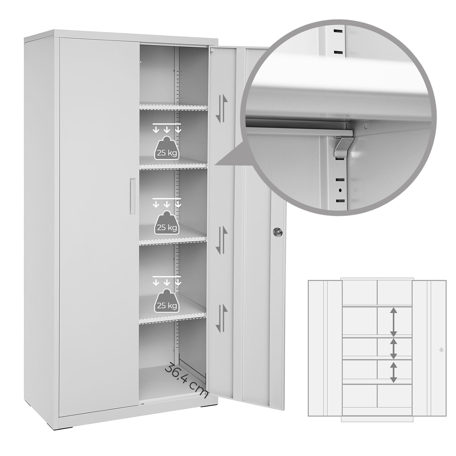 Archivschrank - Büroschrank - mit 2 Türen - Grau
