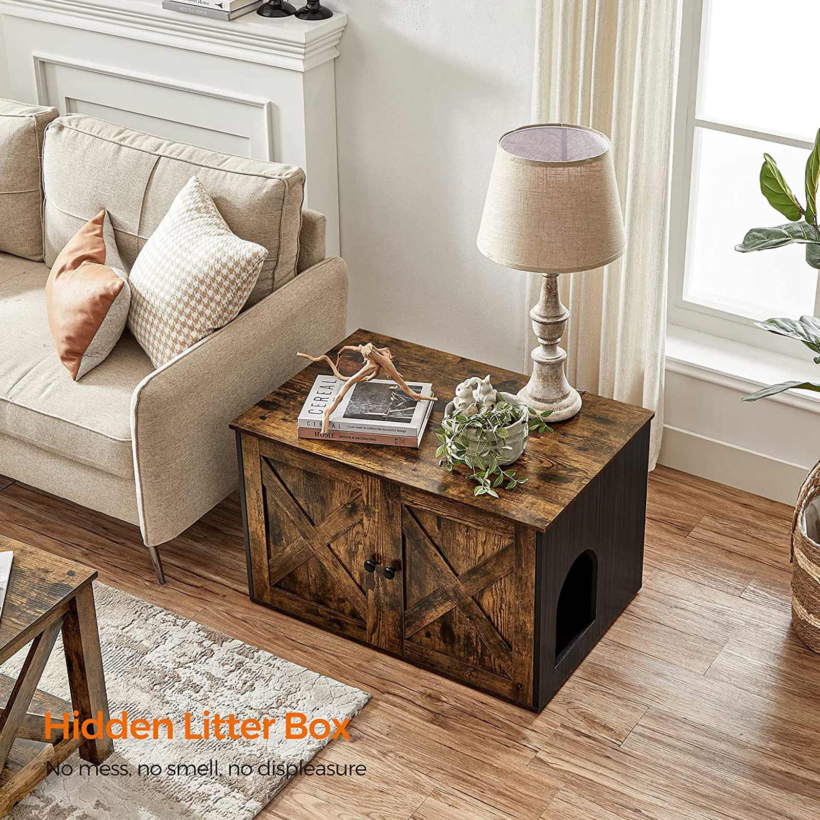 Katzenschalenmöbel - Katzenhaus mit Türen - Vintage Brown / Schwarz