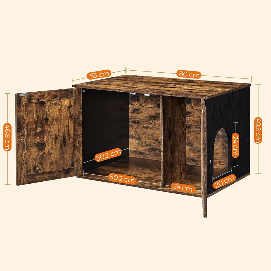 Katzenschalenmöbel - Katzenhaus mit Türen - Vintage Brown / Schwarz