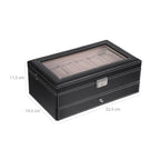 Watchbox - mit Schublade - 12 Uhren - Schmuckschachtel - Glasdeckel - Schwarz