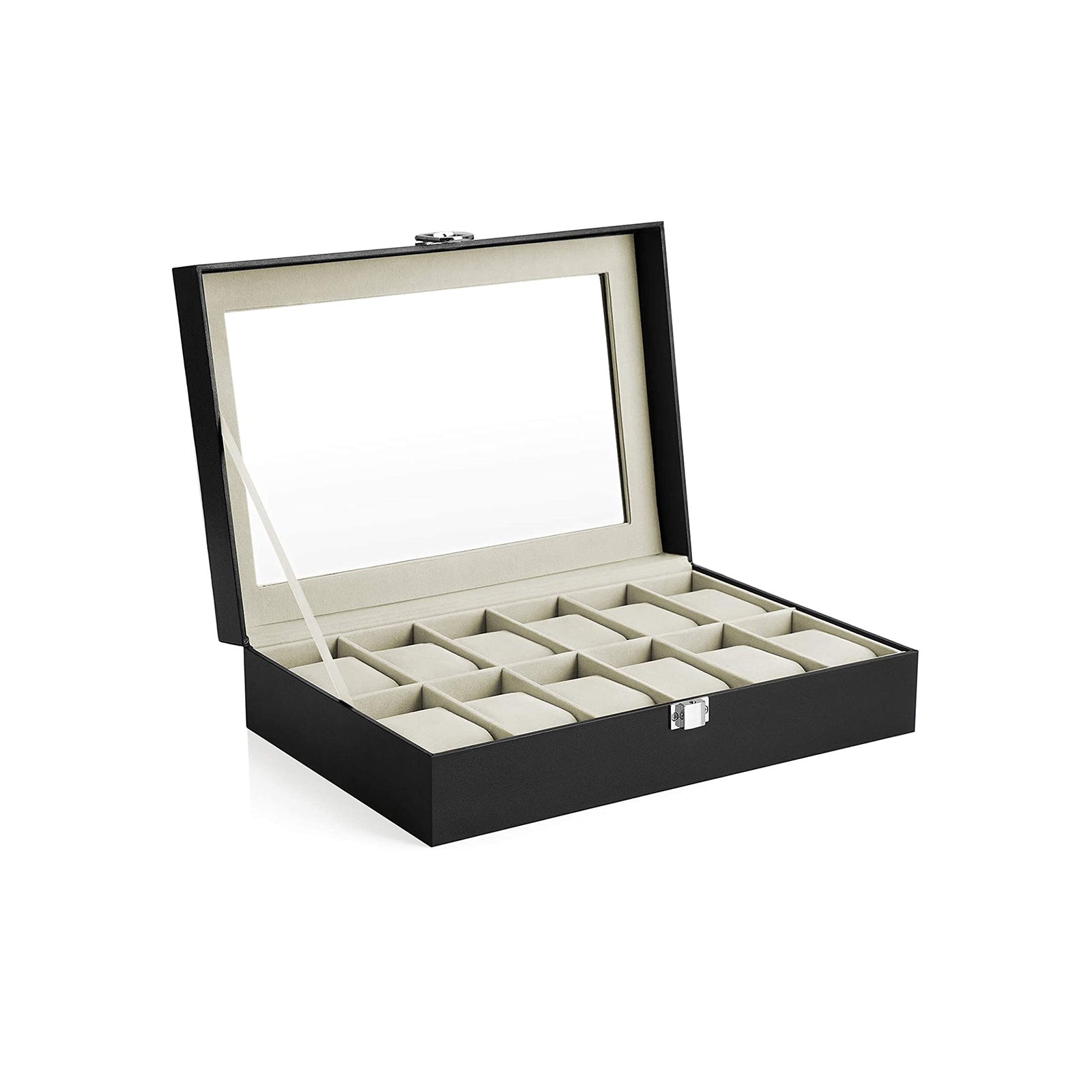 Watchbox - 12 Uhren - Glasdeckel - Schwarz