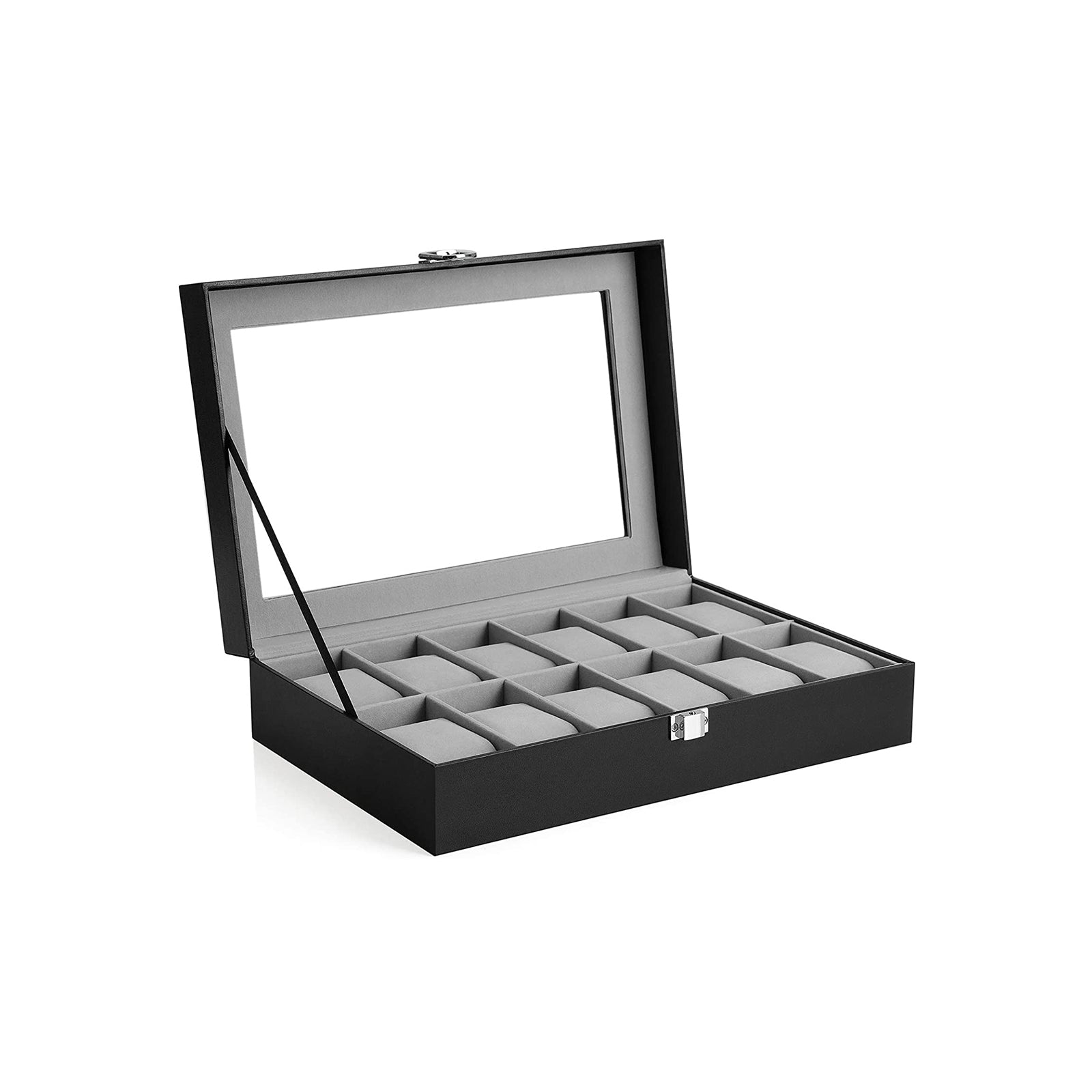 Watchbox - 12 Uhren - Glasdeckel - Schwarz