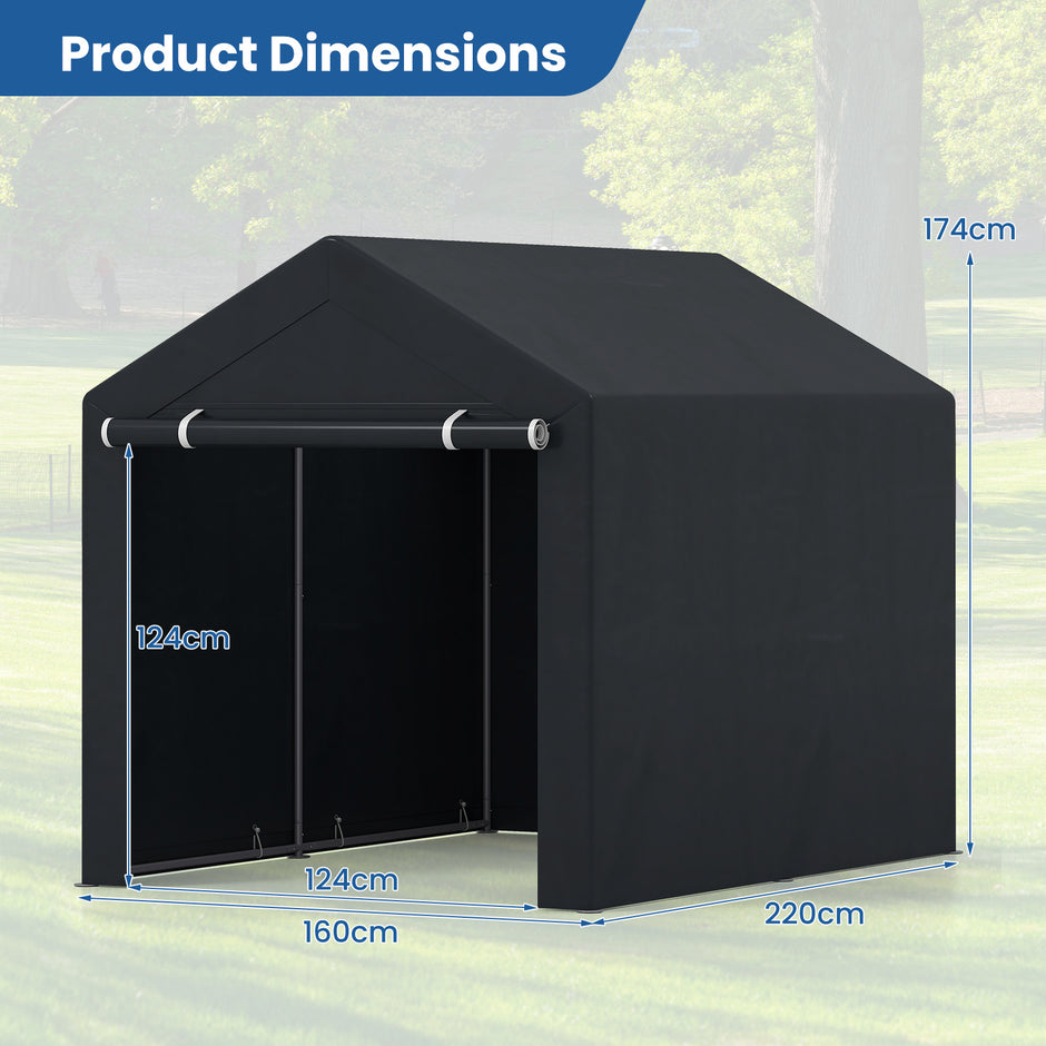 Utrustningsskåp – garageförrådstält med upprullbar dragkedjedörr och metallpluggor, – / 6 220 x 160 x 174 cm