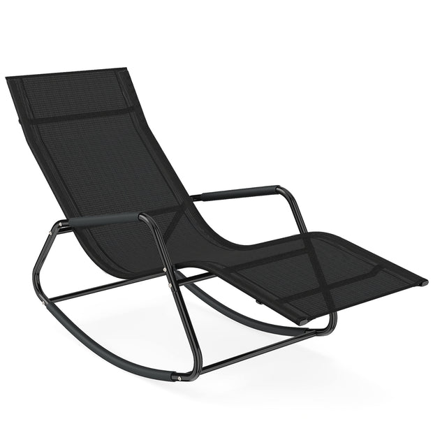Väderbeständig – trädgårdssoffa ergonomisk gungstol i andningsbart tyg med metallram – 143 x 57 x 86 cm – Svart