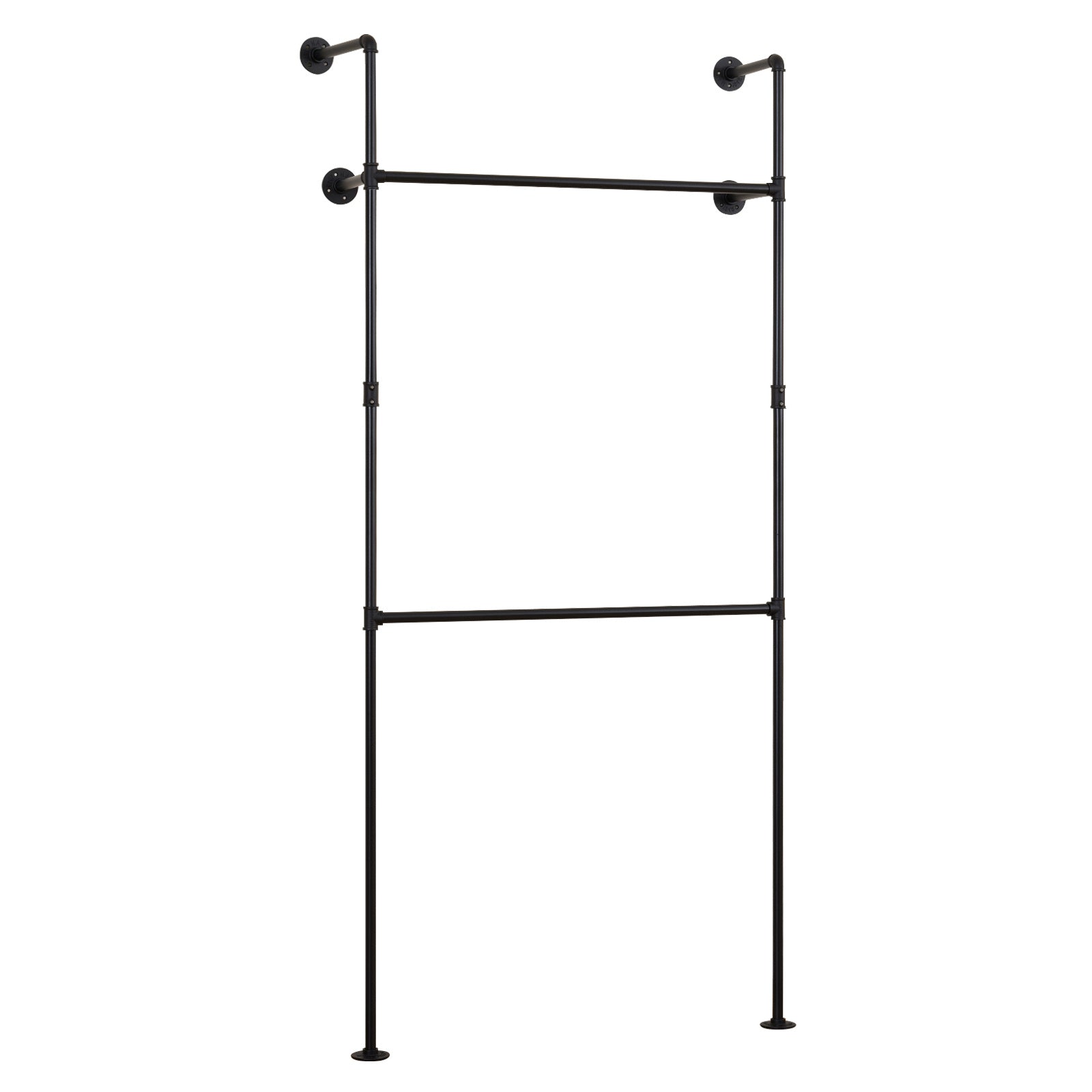 Väggmonterad – klädstång, öppen metallklädeskåp med två stänger, – 106 x 32 x 227 cm