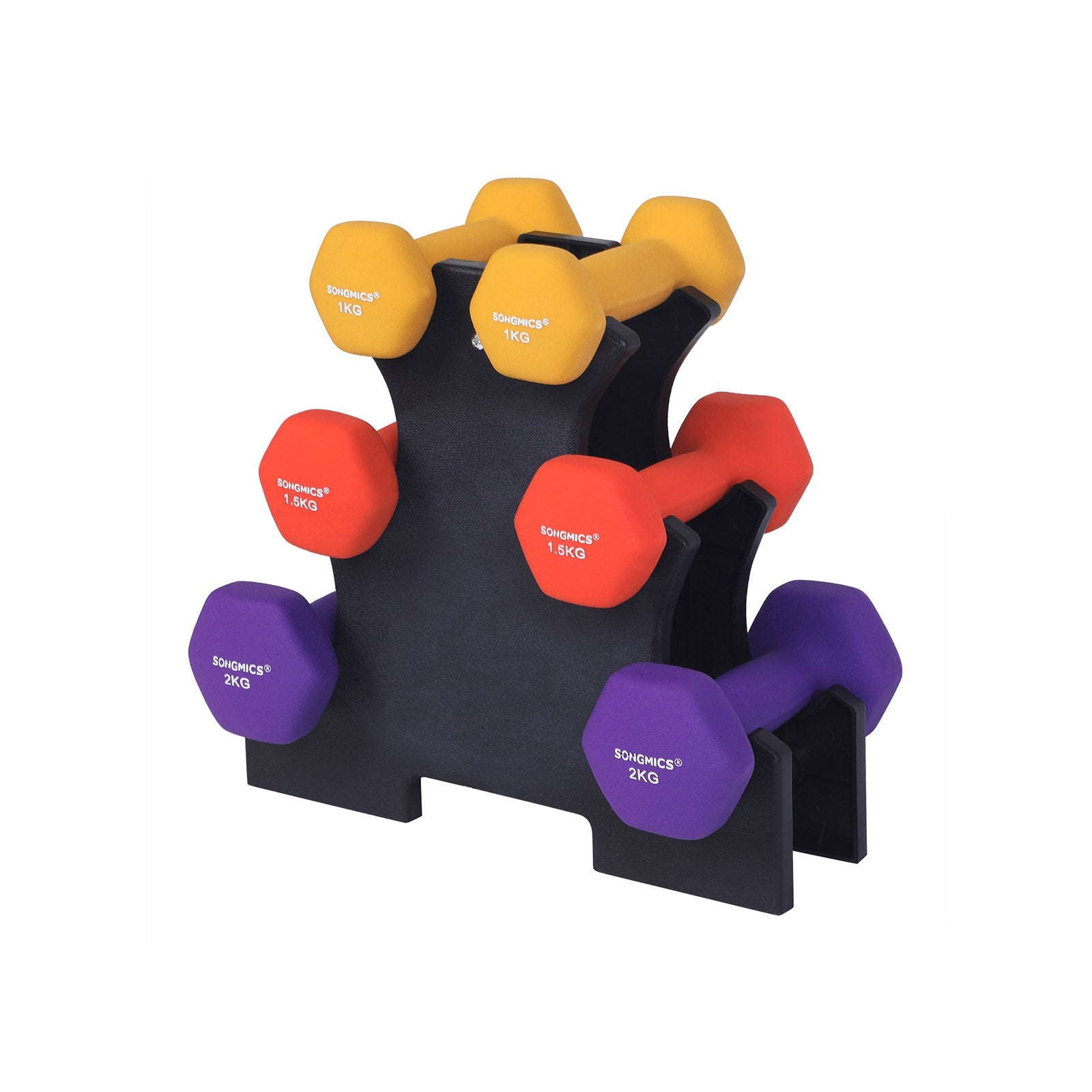 Hantel -Set - Hanteln mit Halter - 1, 1,5, 2 kg - 6 -Set von 6