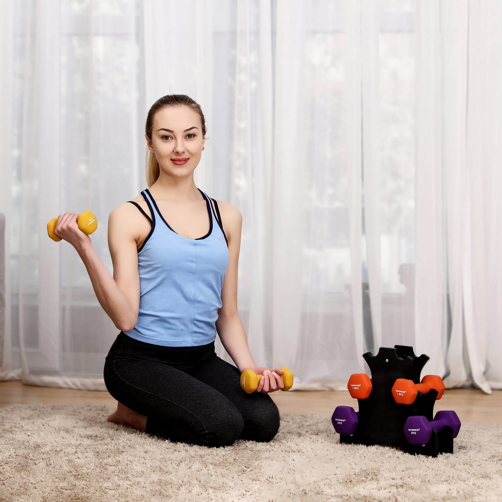 Hantel -Set - Hanteln mit Halter - 1, 1,5, 2 kg - 6 -Set von 6