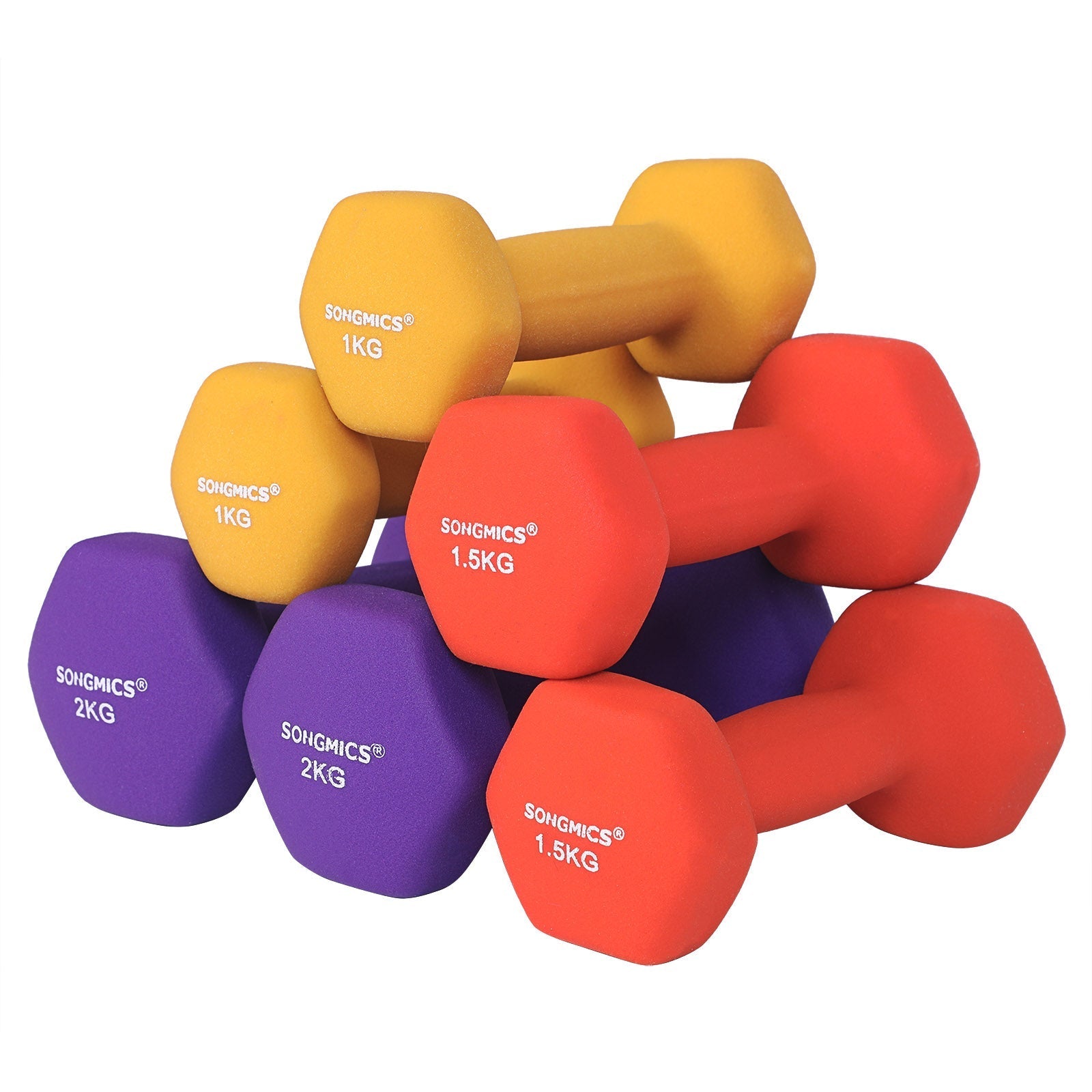 Hantel -Set - Hanteln mit Halter - 1, 1,5, 2 kg - 6 -Set von 6