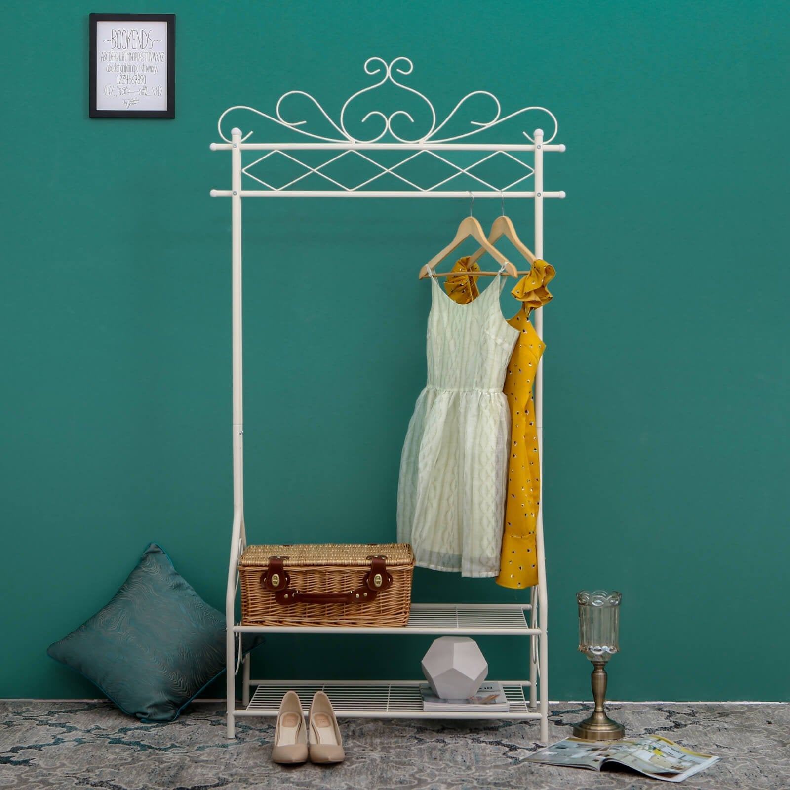 Bekleidungsregal - Vintage -Stil - mit Schuhregal - Weiß