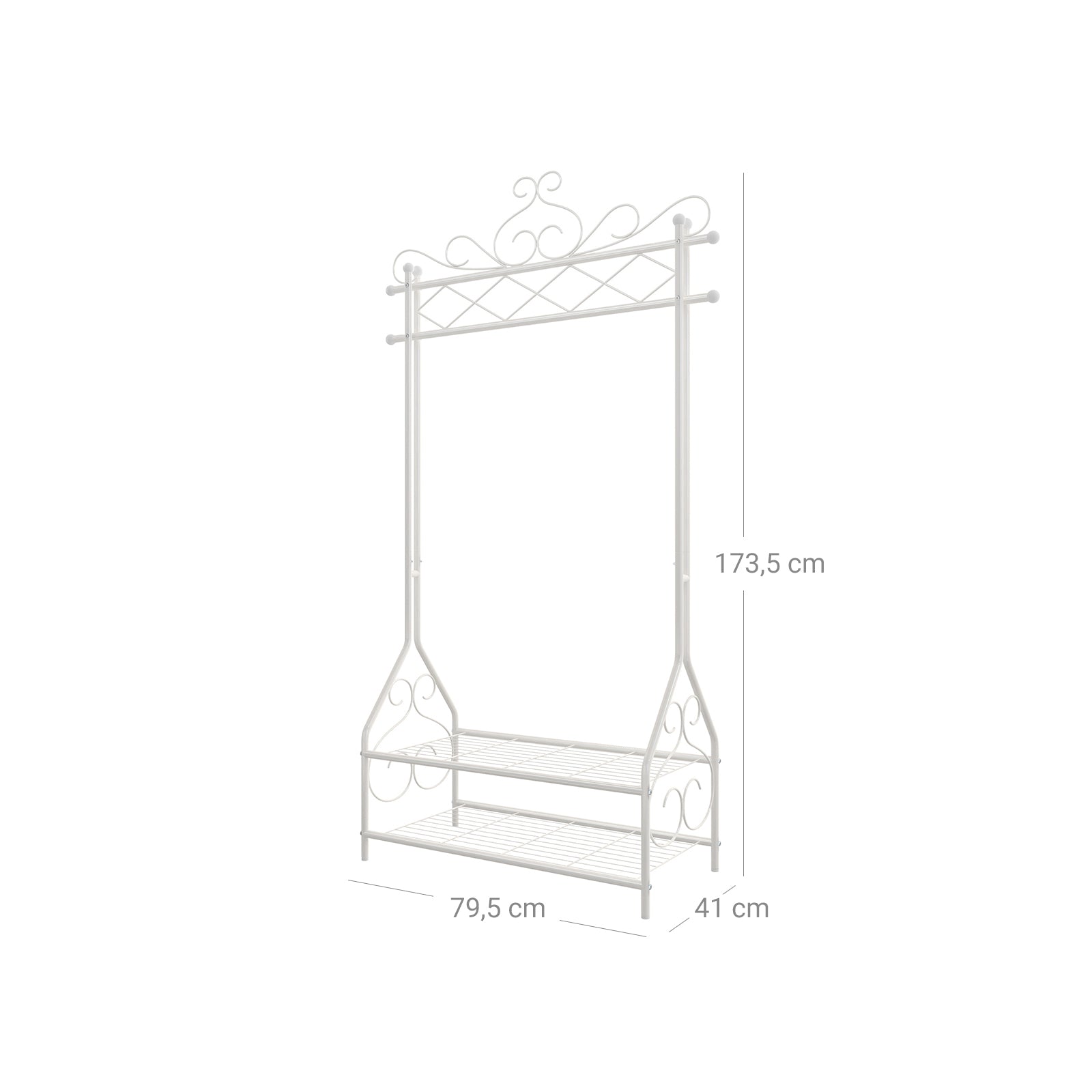 Bekleidungsregal - Vintage -Stil - mit Schuhregal - Weiß