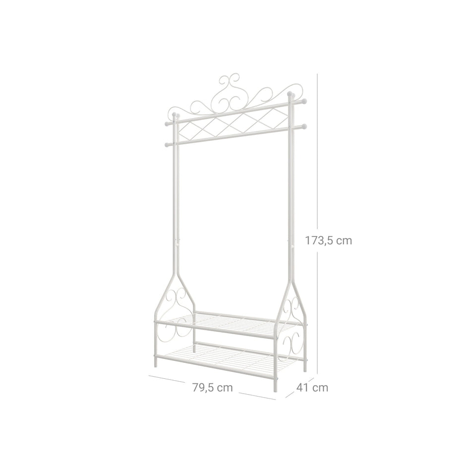 Bekleidungsregal - Vintage -Stil - mit Schuhregal - Weiß