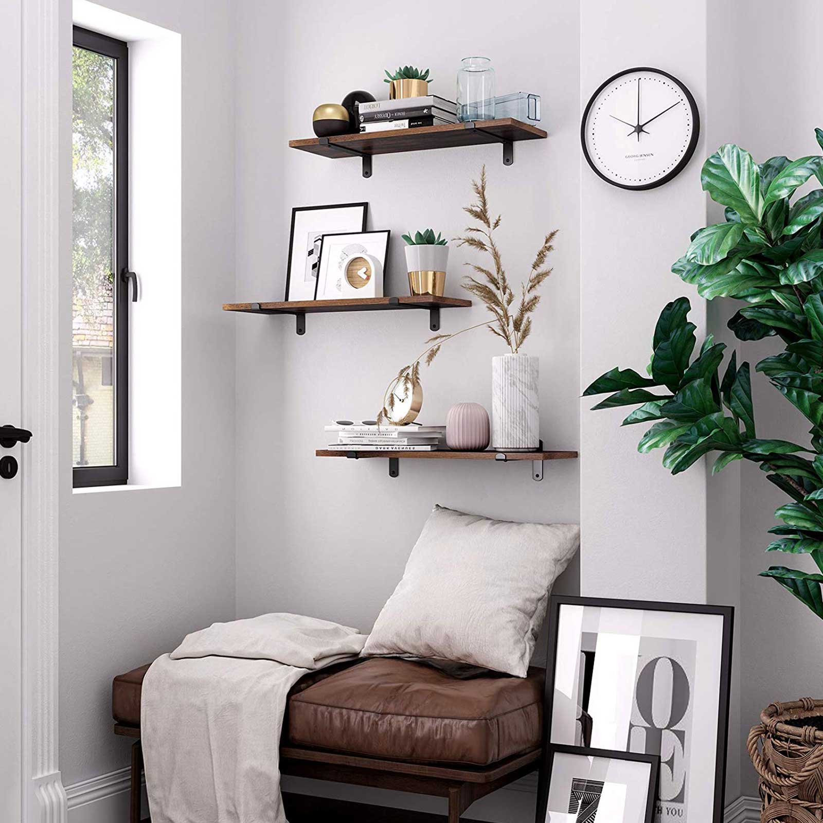 Wandregale - 2 - schwimmende Bretter - Industrielles Design - Brown/Schwarz