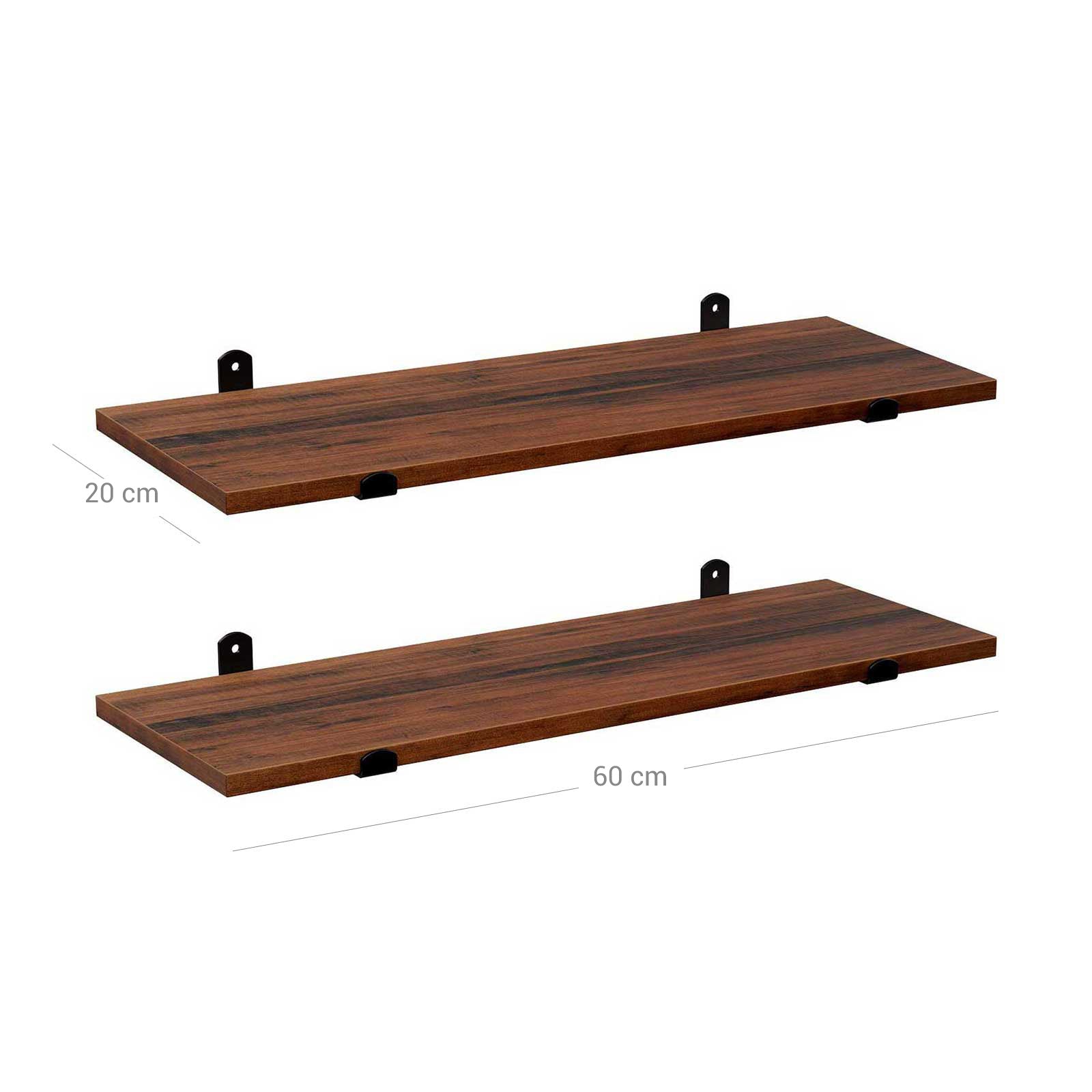 Wandregale - 2 - schwimmende Bretter - Industrielles Design - Brown/Schwarz