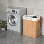 Wäschereikorb - Bambus Waschkorb - 100 l - 2 Fächer - Brown
