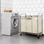 Waschkorb - Waschmaschine - 3 Kurse - Abnehmbare Taschen - Beige