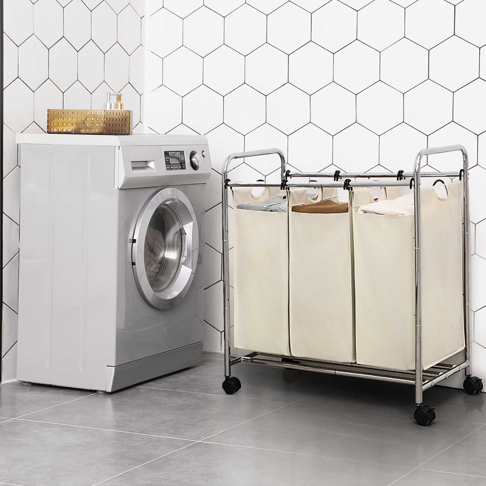 Waschkorb - Waschmaschine - 3 Kurse - Abnehmbare Taschen - Beige
