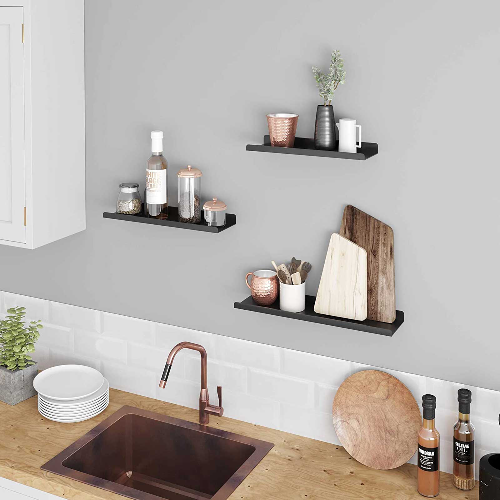 Wandregale - 3 - schwimmendes Metall - Industrielles Design - Schwarz