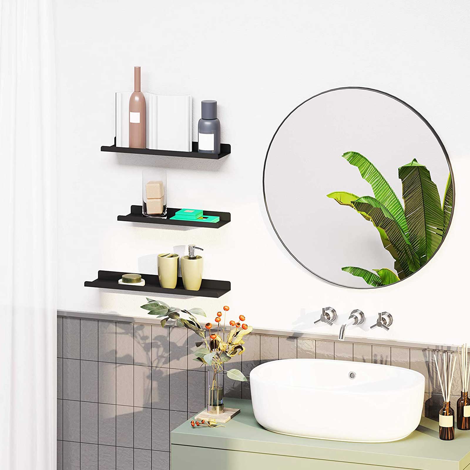 Wandregale - 3 - schwimmendes Metall - Industrielles Design - Schwarz