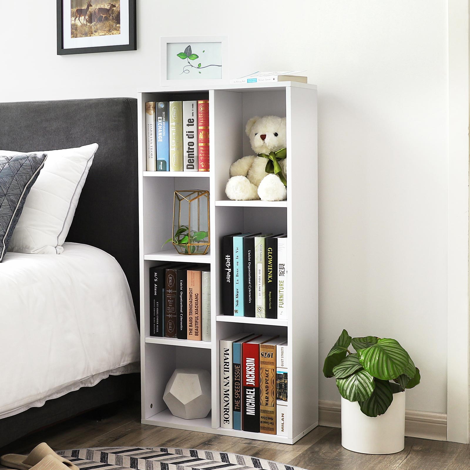 Bücherregal - Stehschrank - Aufbewahrungsschrank mit 7 offenen Fächern - Weiß