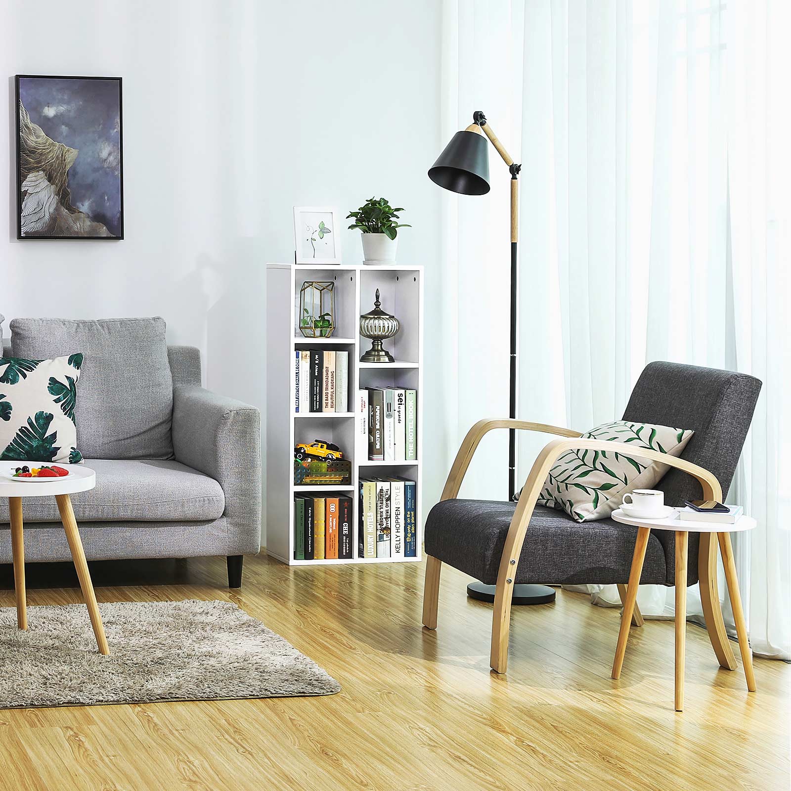 Bücherregal - Stehschrank - Aufbewahrungsschrank mit 7 offenen Fächern - Weiß