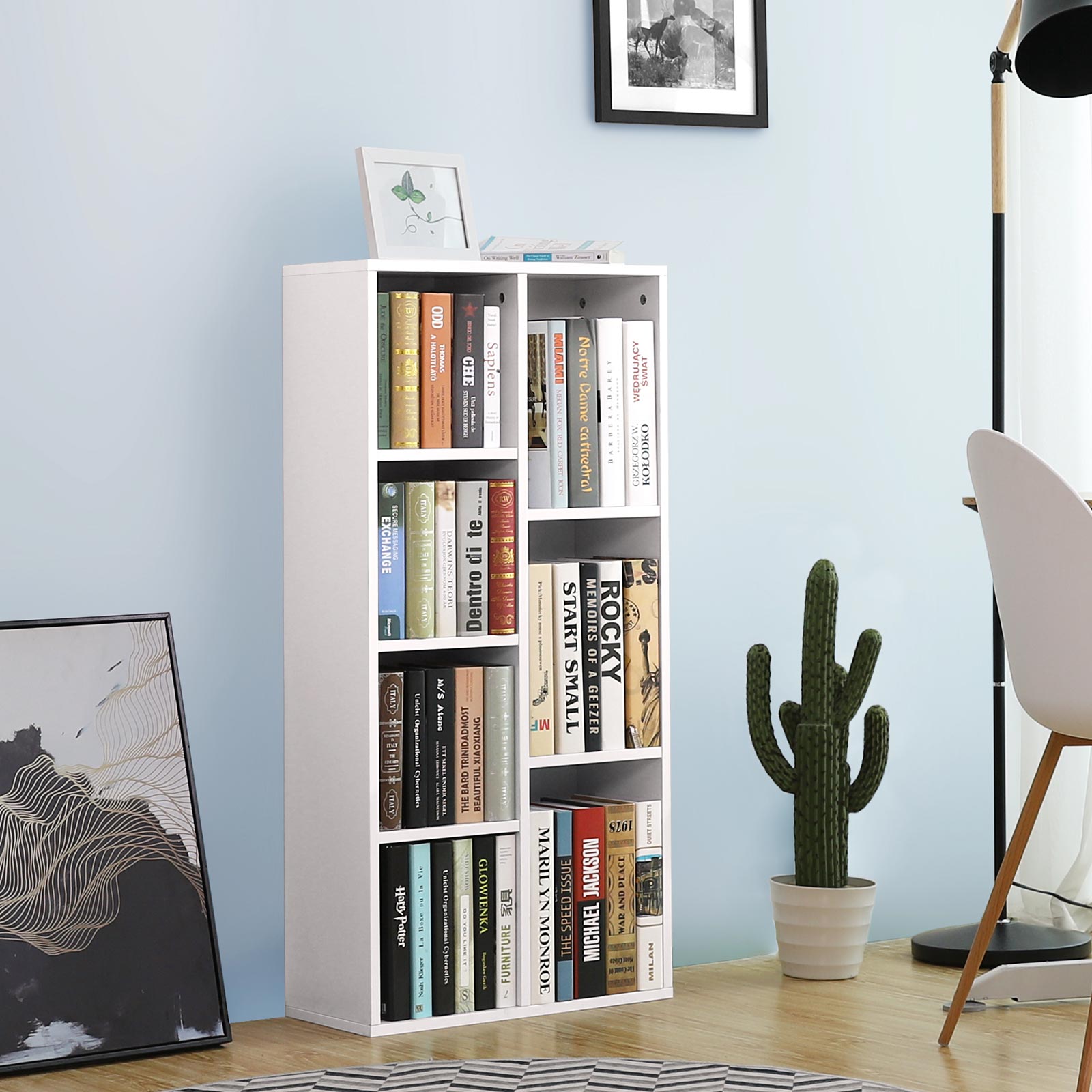 Bücherregal - Stehschrank - Aufbewahrungsschrank mit 7 offenen Fächern - Weiß