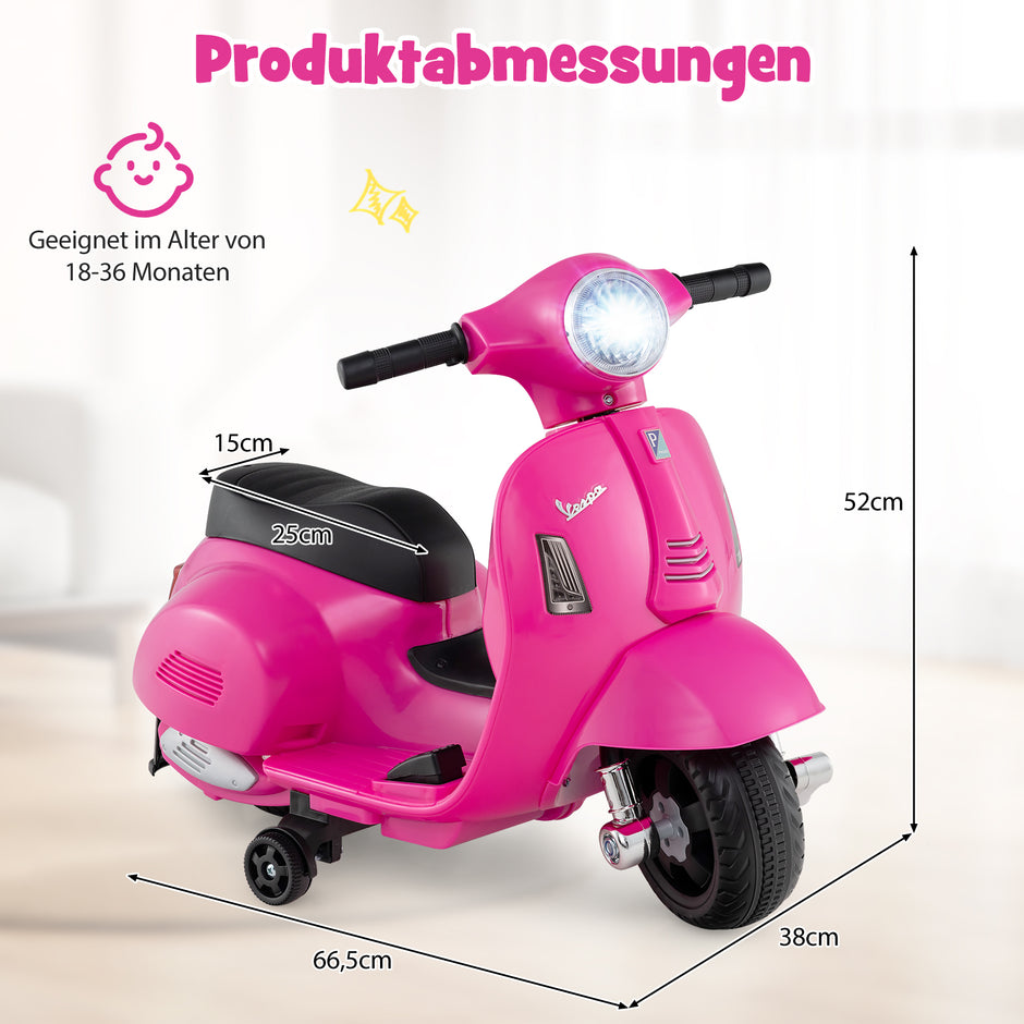 Licensierad – Vespa Barn Elmotorcykel 6V Batteridriven med LED strålkastare – Rosa