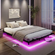 Queen – Size Svängsängsställning mit LED Belysning Modern Sängställning av Metall – 160 x 200 cm – Svart