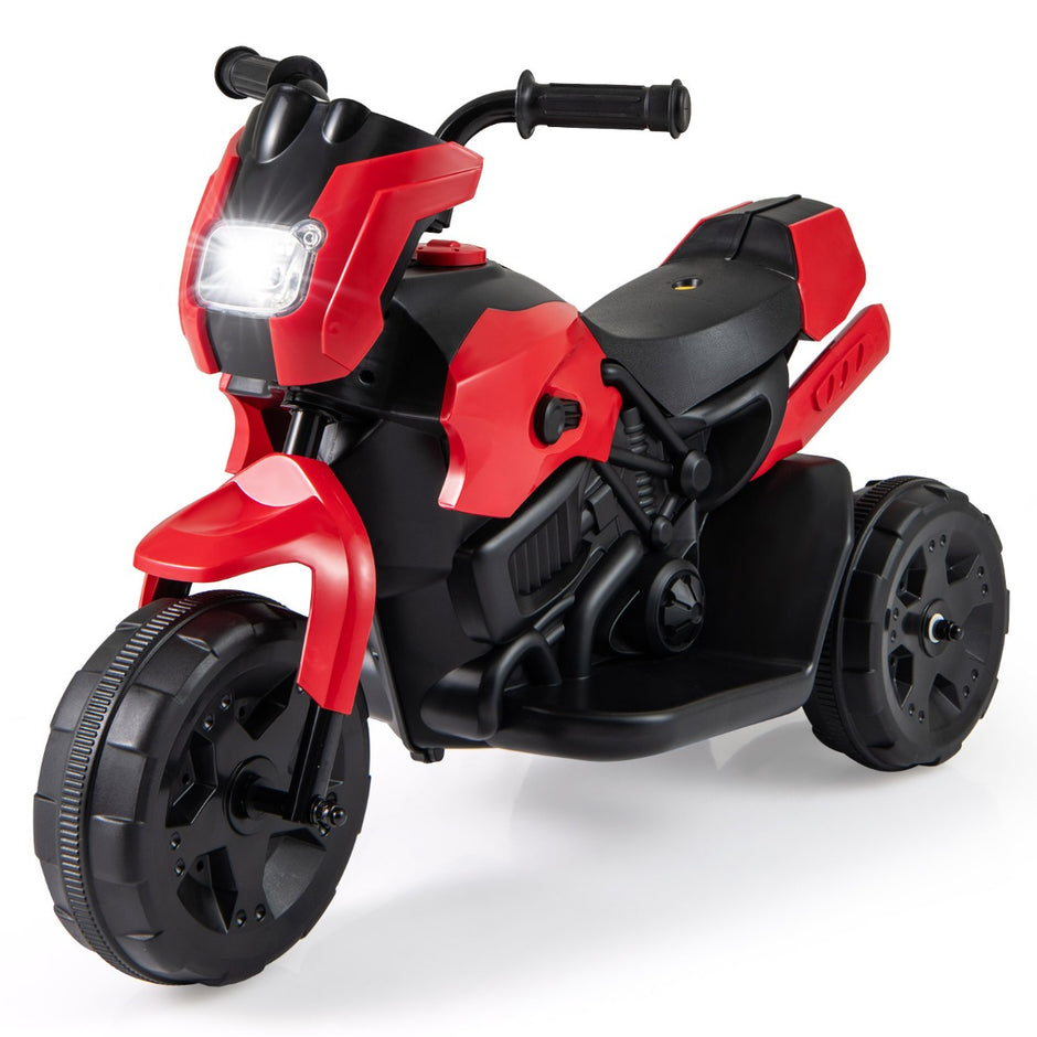 6V – Barnmotorcykel Hjul Elektro Med LED Scheinwerfer Fotpedal Batteridriven Lekfordon – 3 – Röd