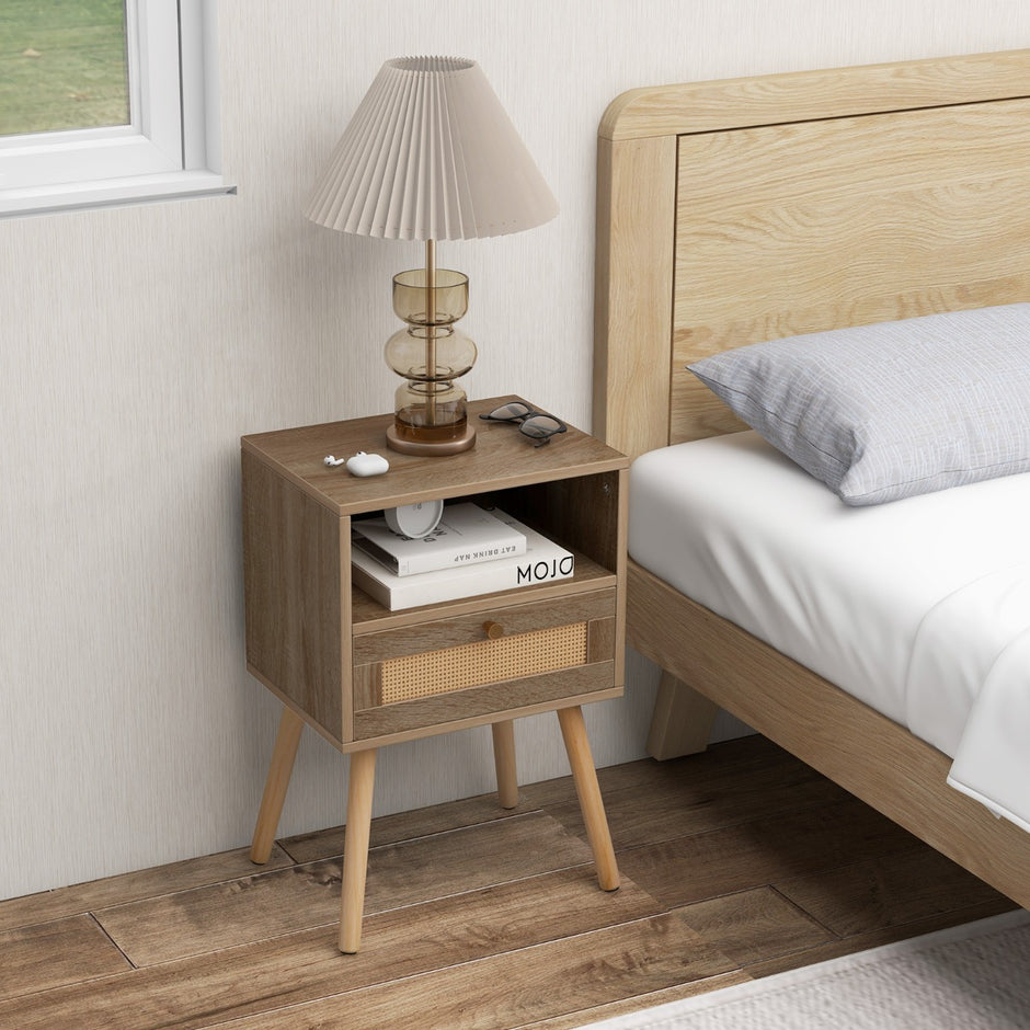 Nattduksbord – med Rottang Dekoration liten Sidobord i Boho Stil Låda – Natur