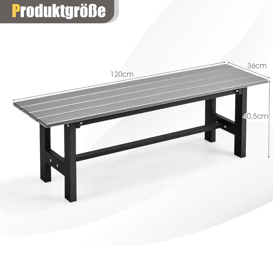 Trädgårdsbänk – för personer med lamellsäte upp till lastkapacitet – 2 300 kg 120 x 36 x 40,5 cm – Grå