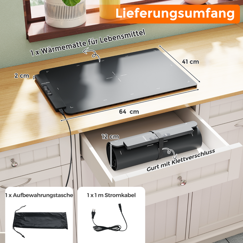 Elektrisk – silikon livsmedelsvärmematta med snabb full ytvärme, rullbar, – , 64 x 41 x 2 cm – Svart