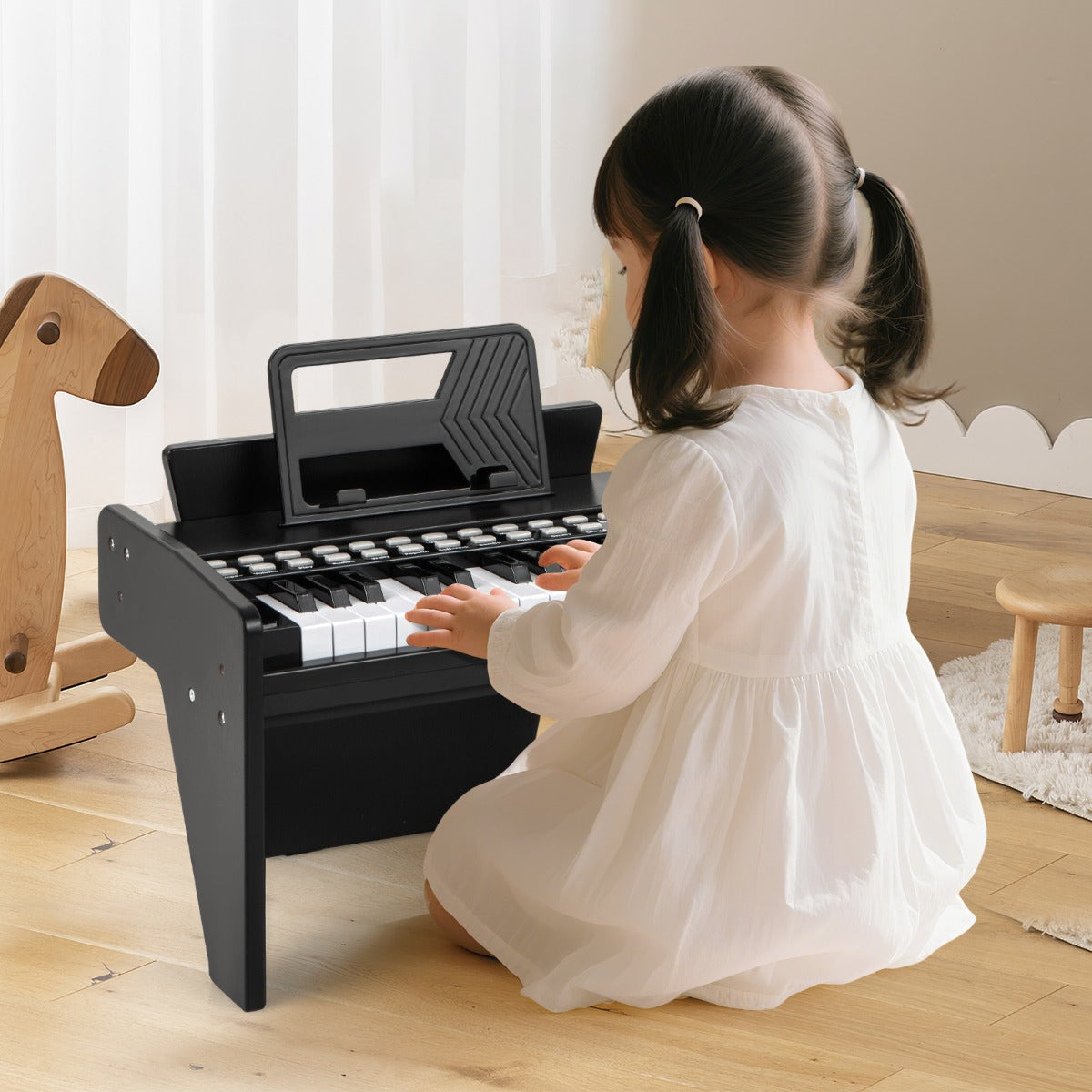 Tangent – Keyboard Barn Mini Digitalt Piano Träleksak med Inställbar Hastighet – 25 – Svart