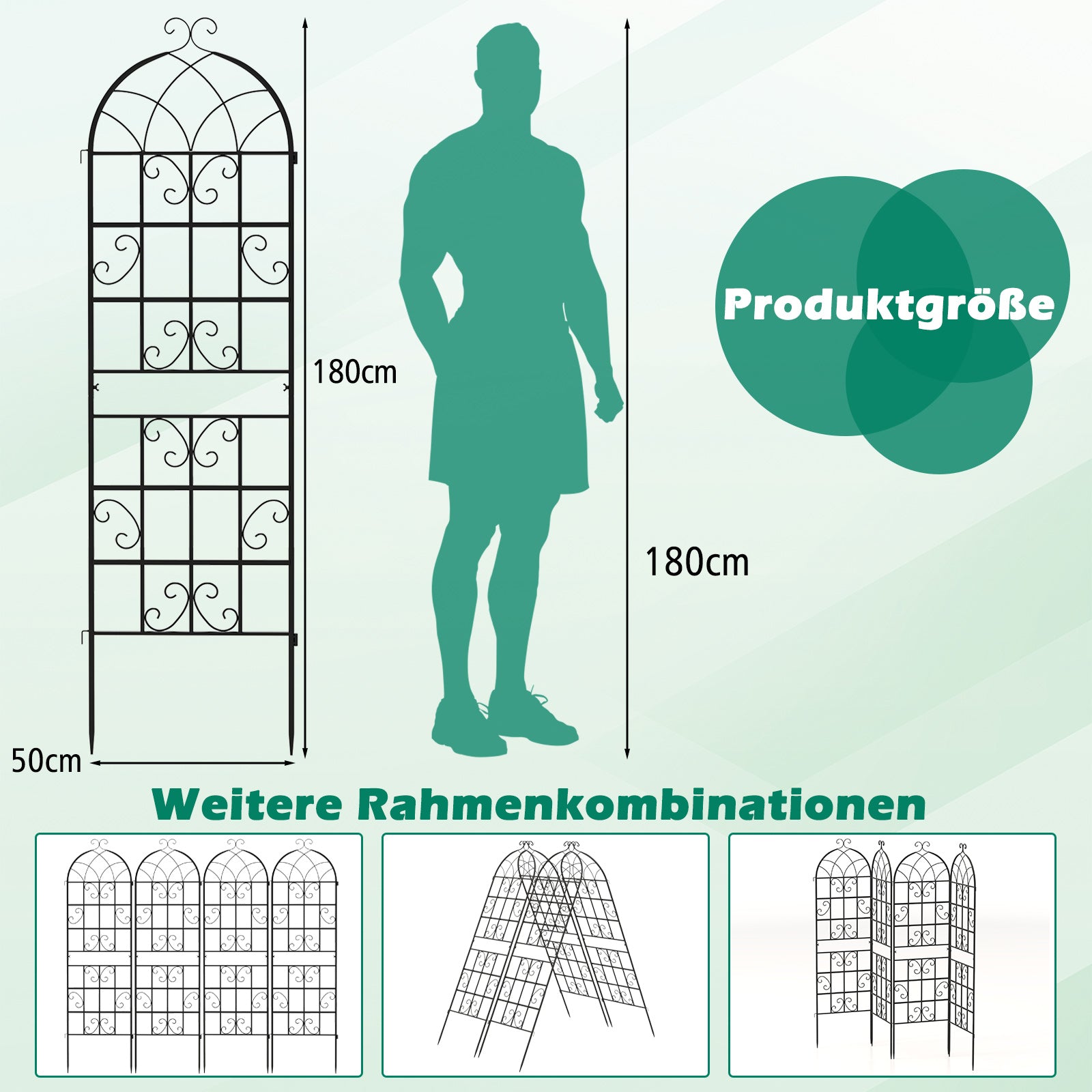 Rankgitter – Metall pack dekorativ trädgårdsstaket fristående spaljé för trädgården att sticka ner – 4 180 x 50 cm – Svart