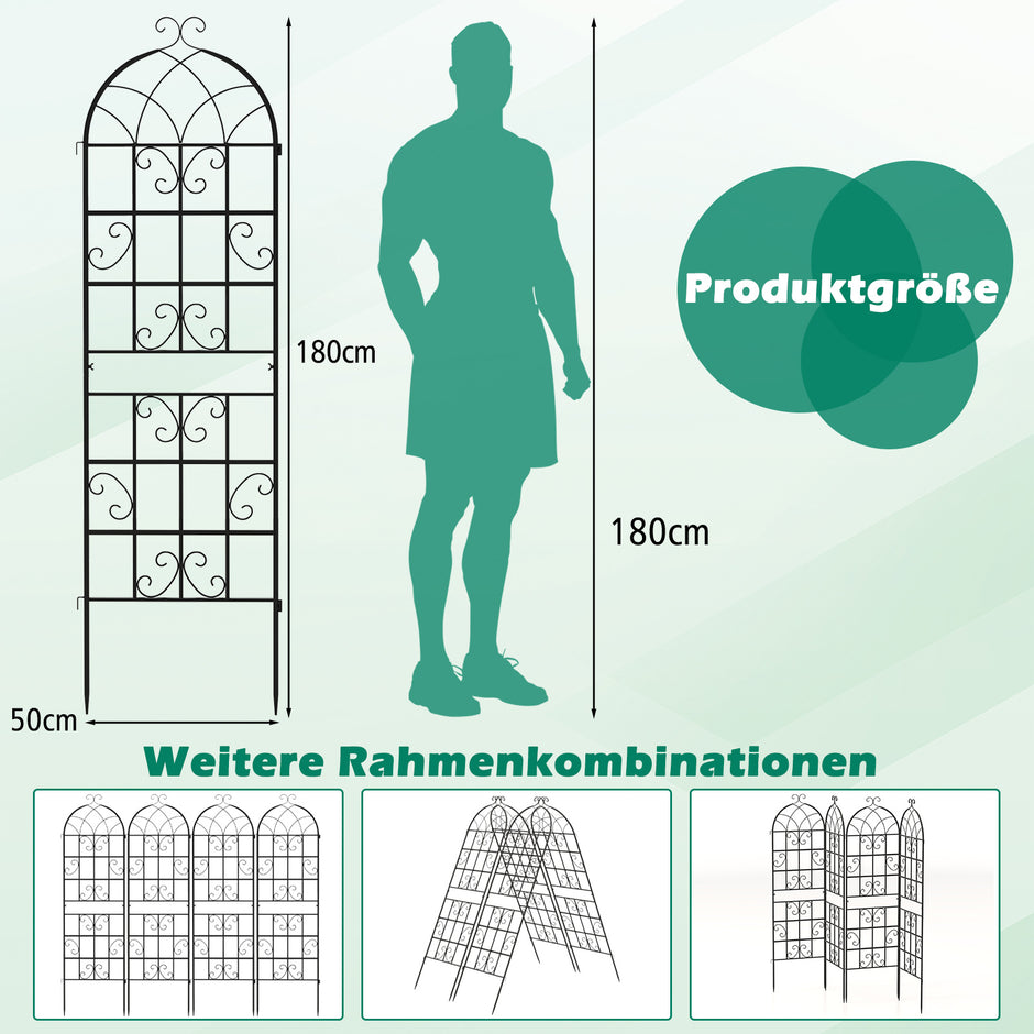 Rankgitter – Metall pack dekorativ trädgårdsstaket fristående spaljé för trädgården att sticka ner – 4 180 x 50 cm – Svart