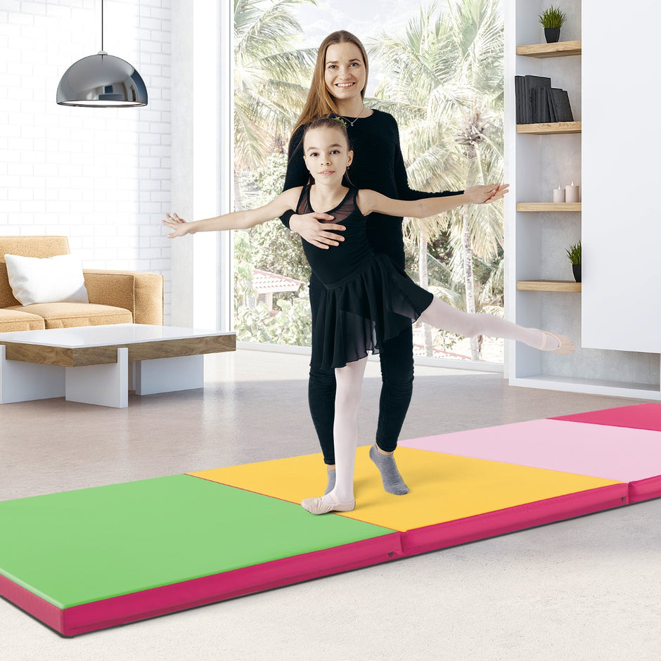 Mjuk – golvmatta av konstläder med klätterfäste och bärhandtag + – 300 x 117 x 5 cm – Rosa + grön