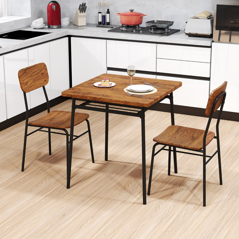 delat – matbordset med hylla och stolar metallram Platsbesparande matplats – 3 2 – Brun