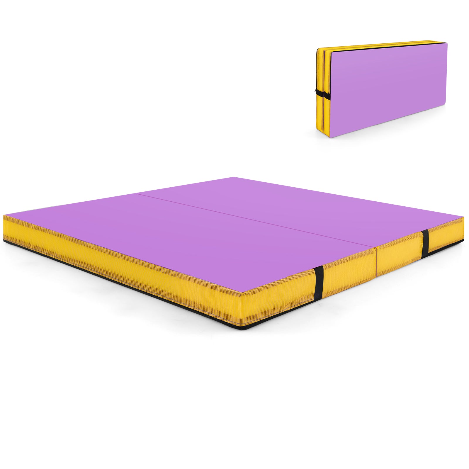 Fällbar – gymnastikmatta tjock dubbelvikbar och tumblingmatta med konstläderöverdrag – 122 x 122 x 10 cm – Lila