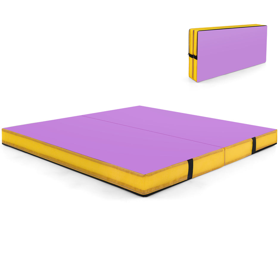 Fällbar – gymnastikmatta tjock dubbelvikbar och tumblingmatta med konstläderöverdrag – 122 x 122 x 10 cm – Lila