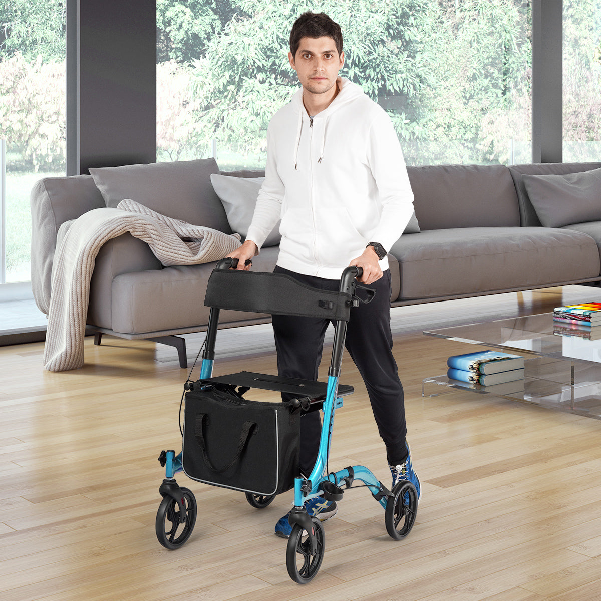 Aluminium – Rollator Fällbar Reserullator Höjdjusterbar Lättviktsrullator – Blå