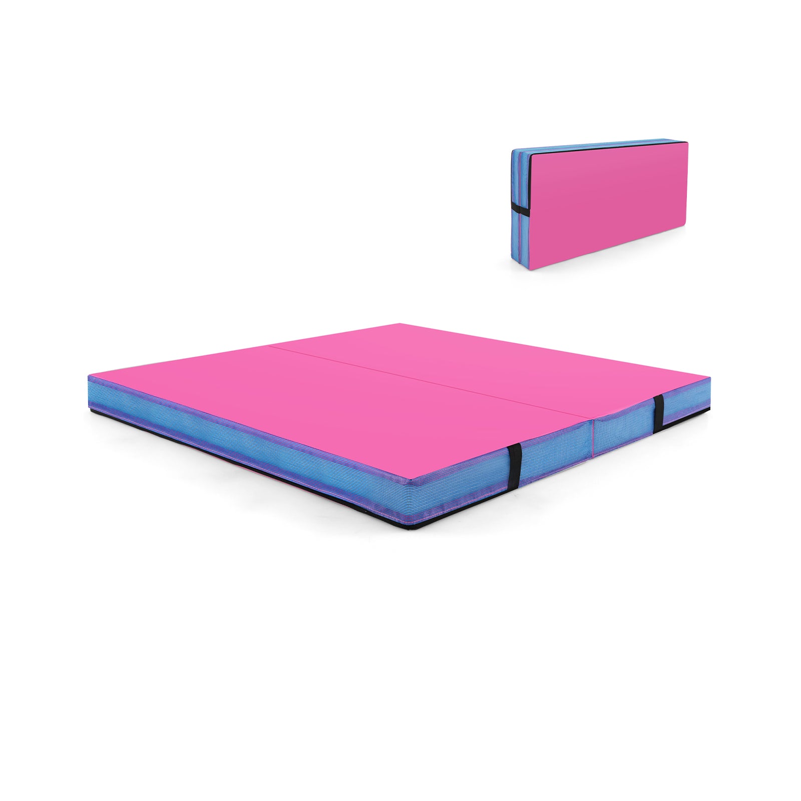 Fällbar – gymnastikmatta tjock dubbelvikbar och tumblingmatta – 122 x 122 x 10 cm – Rosa