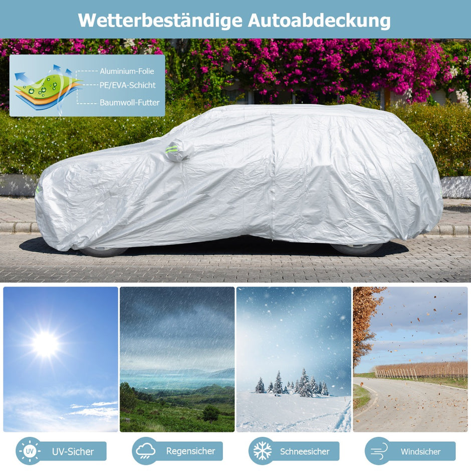 Väderbeständig – presenning för fordon Bilskydd med dragkedja dörr – 492 x 191 x 154 cm – Silver