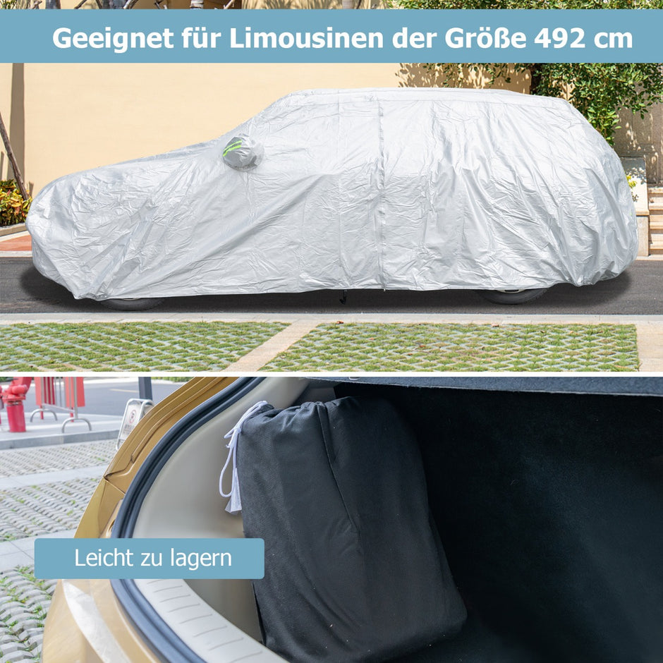 Väderbeständig – presenning för fordon Bilskydd med dragkedja dörr – 492 x 191 x 154 cm – Silver